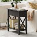 ChooChoo End Table with Charging Station, Narrow Side Table with USB Ports and Outlets, Nightstand with Drawer, for Small Spaces, Bedside Tables for Living Room, Black