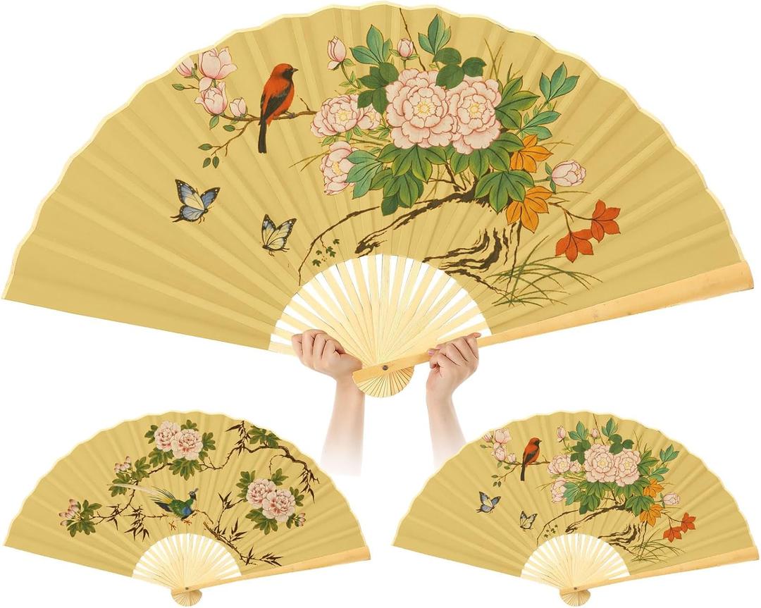 Quzzil Giant Fan Wall Decoration 43 Inch Large Chinese Traditional Fan Wall Art for Hanging Headboard Decorative Bamboo Decoration for Background Living Room Bedroom Headboard Art(Elegant), 25.6"L x 2.4"W