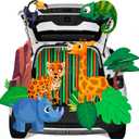 2 x JOYIN Halloween Trunk or Treat Decorations Kit Jungle Theme with Rhinoceros, Giraffe, Parrot, Chameleon, Cheetah, etc Zoo Animal Car Decorations Kit for Outdoor SUV Garage Archway Door House