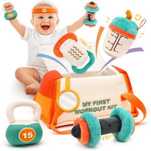 Vanplay Baby Toys 0-12 Months, Workout Plush Toy with Rattle for 0-3-6 Month, Sensory Montessori Toys for Babies 6-12-18 Month, Baby Boys Girls Birthday Shower Gifts for 7 8 9 10 Month
