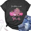 Breast Cancer Shirts for Women Breast Cancer Awareness Shirt in October We Wear Pink Pumpkin Graphic Tee Pink Ribbon Tee Top (Medium, Grey)