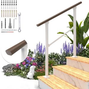 Hand Rails for Outdoor Steps, 4 Step Handrail Stair Railing for Seniors for Porch Railing Deck Hand Rail Easy to Install and Sturdy, Woodgrain