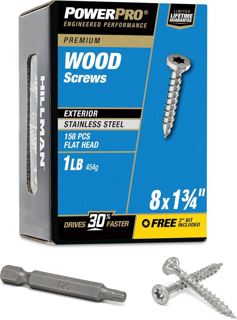 48620 Exterior Wood Screws, #8 x 1-3/4", Epoxy Coated, Torx/Star Drive Included, Coarse Thread, Decking Screws, Outdoor Rust Resistant, Stainless Steel, 172pcs