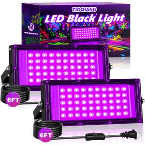 50W LED Black Light IP66 Waterproof,Outdoor Blacklight Flood Light with Plug+Switch+Cord, for Halloween Neon Glow in The Dark Party Body Paint Fluorescent Poster Classroom Club Dance Party, 2 Pack