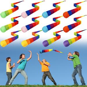 Leyndo 12 Pcs 28 Inch Throw and Catch Balls with Rainbow Tail, Soft Sports Play Comet Balls Playground Toys Bulk for Kids Adults Games and Activities Fun Throwing School (Classic)