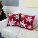 HWY 50 Red Throw Pillow Covers 18x18 Inch for Couch Sofa Living Room, Decorative Soft Christmas Snowflakes Print Square Throw Pillows Cases Set Cushion Cover Pack of 2