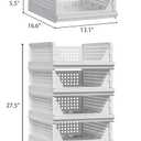 Proarea 5 Pack Stackable Storage Bins, Closet Organizers and Storage, Foldable Closet Organizer Baskets for Clothes, Plastic Drawer Bins for Closet Organization, Wardrobe Shelf, Laundry Room, White