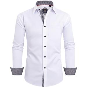 Alimens & Gentle Men's Dress Shirts Long Sleeve Wrinkle-Free Business Casual Button Down Shirt (Large Tall, White)