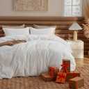 Bedsure 100% Washed Cotton Duvet Cover Queen Size - Natural White Minimalist Cotton Duvet Cover Linen Like for All Seasons - GentleSoft Plain Simple Bedding (Natural White, Queen, 90"x90")