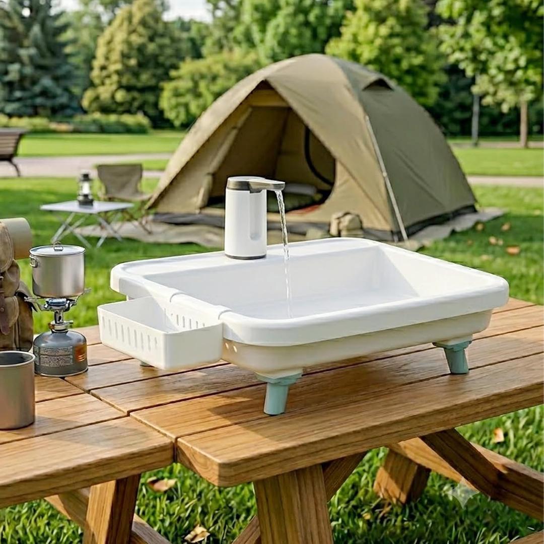 Portable Sink with Electric Faucet Portable Sink Hand Wash Station Adjustable Height Freestanding Utility Sink on Stand, for Dishwashing, Camping, Gardening, Worksite, RV, Garden
