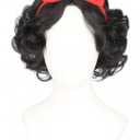 Short Curly Bob Wig Black Princess Wig with Bow Headband for Girls Halloween Costume Party Cosplay Wig