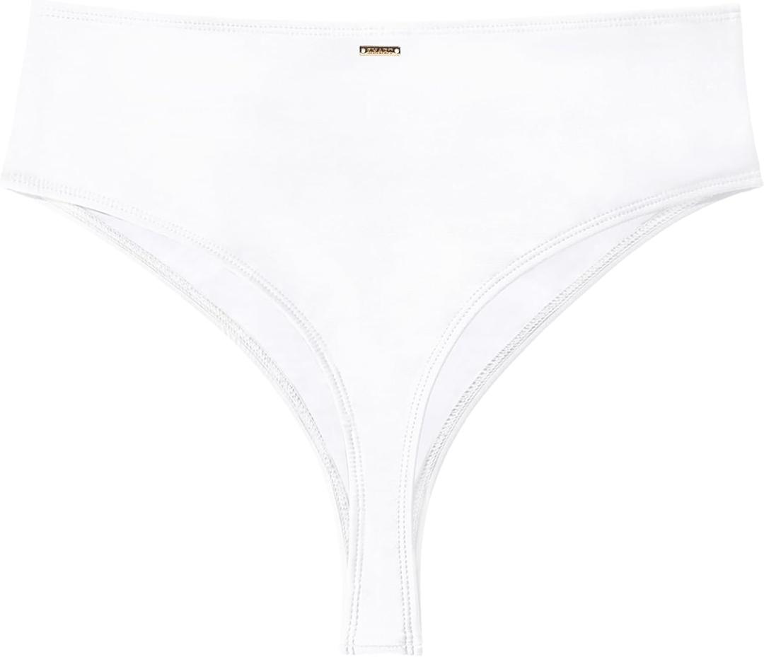 Zmart Women High Waist Thong Bikini Bottoms High Cut Swimsuit Bathing Suit Cheeky Brazilian Swimwear Bottom (XX-Large, White)