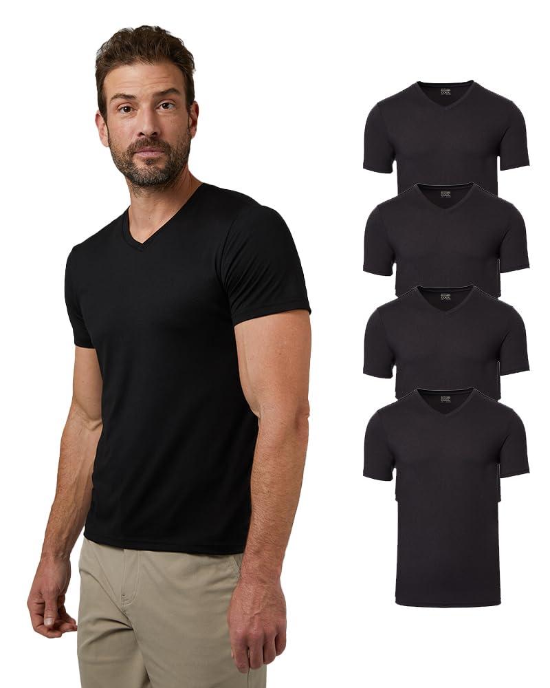 32 Degrees Mens 4 Pack Cool V-Neck T-Shirt | Anti-Odor | Quick Drying | 4-Way Stretch.XL