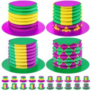 Janmercy Mardi Gras Hats Accordion Party Top Hats Cardboard Foldable Paper Hats for Adults Carnival Costume Headwear 16Pcs