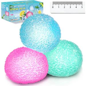 3Pc Big Soft Sensory Stress Balls, 5cm Textured Memory Gel Soft Fidget Toys, Large