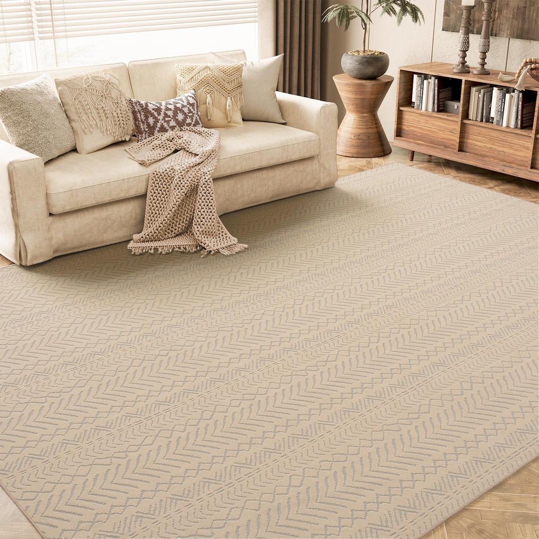 AMOAMI-Washable Area Rugs 6ftx9ft-Boho Khaki Rugs for Living Room Machine Washable-3D Rugs for Bedroom-Non Slip Floor Rug-Moroccan Washable Rugs for Bedroom Dining Room