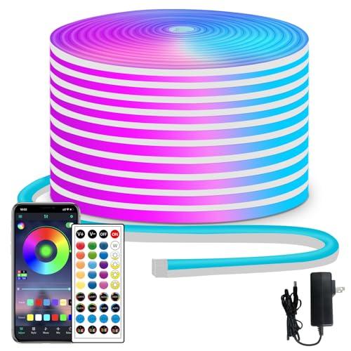 segrass 50ft RGB LED neon Rope Lights LED neon Strip Lights with Remote Control/APP Control IP65 24V Waterproof Flexible Neon LED Strip Lights,Led Lights for Bedroom Room Outdoors Décor