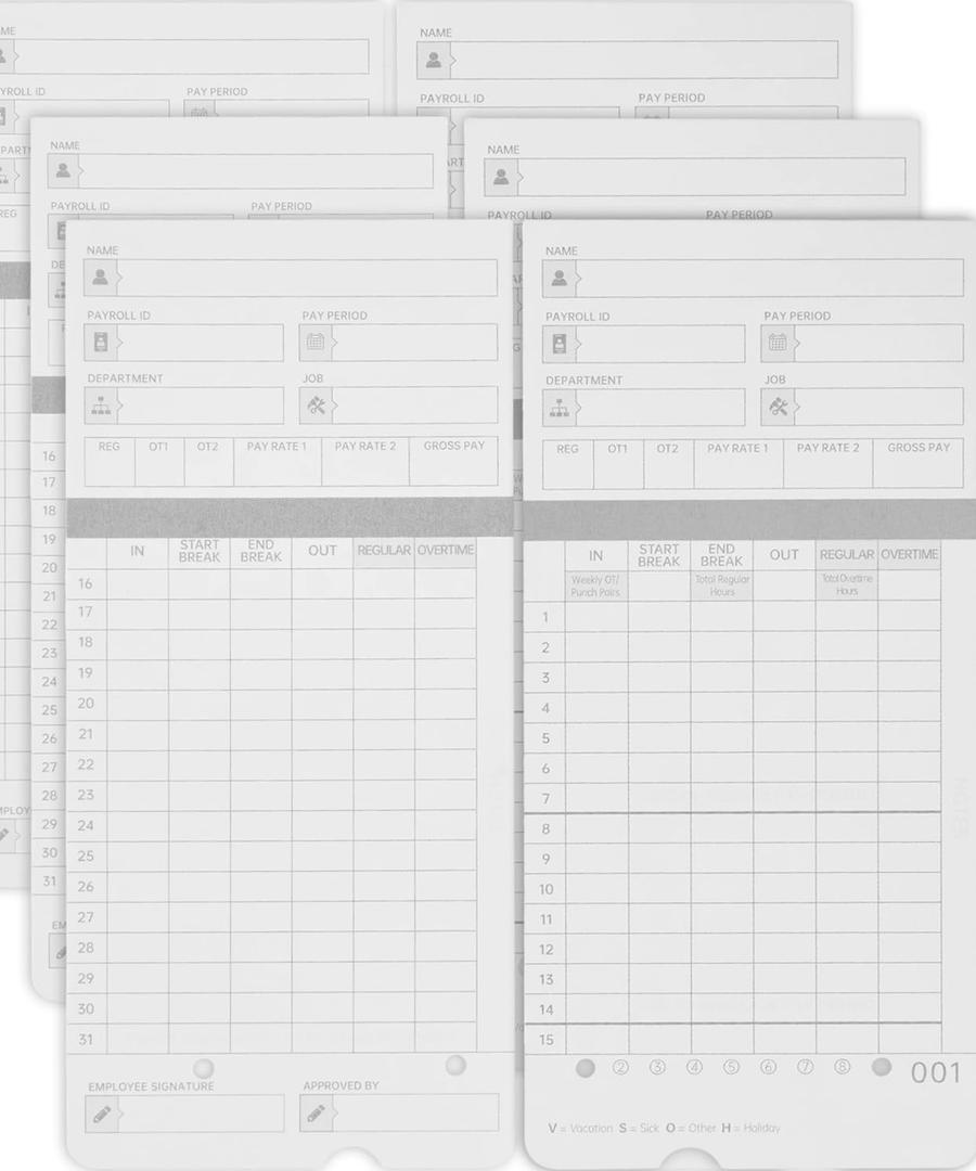 300 time Cards for HN4000, HN2000, HN2500, HN4500 time Clocks and More, Card Numbers 1-50, with pre-Punched Holes Employee time Cards (with Separate Box)