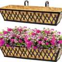 2 Pack 24 Inch Window Boxes Planters Railing Planter Box with Adjustable Brackets for Porch Fence Patio Balcony Hanging Flower Baskets with Coco Liners for Outdoor Garden Dcor - Black