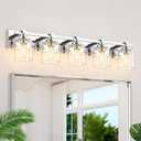 Modern Bathroom Light Fixtures Over Mirror, Vanity Lights for Bathroom Wall Sconces with Clear Glass Shades, E26 Socket (Bulbs Not Included), 5 Light, Chrome
