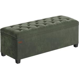 SONGMICS Velvet Storage Ottoman Bench, Foot Rest with Legs, 15.7 x 43 x 15.7 Inches, End of Bed Bench, Storage Chest, Load up to 660 lb, for Living Room, Bedroom, Entryway, Forest Green ULSF089C01
