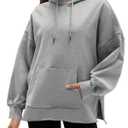 Fisoew Women's Hoodies Oversized Sweatshirts Casual Long Sleeve Side Slit Pullover Tops Fall Winter Outfits with Pocket Grey (Gray, S)