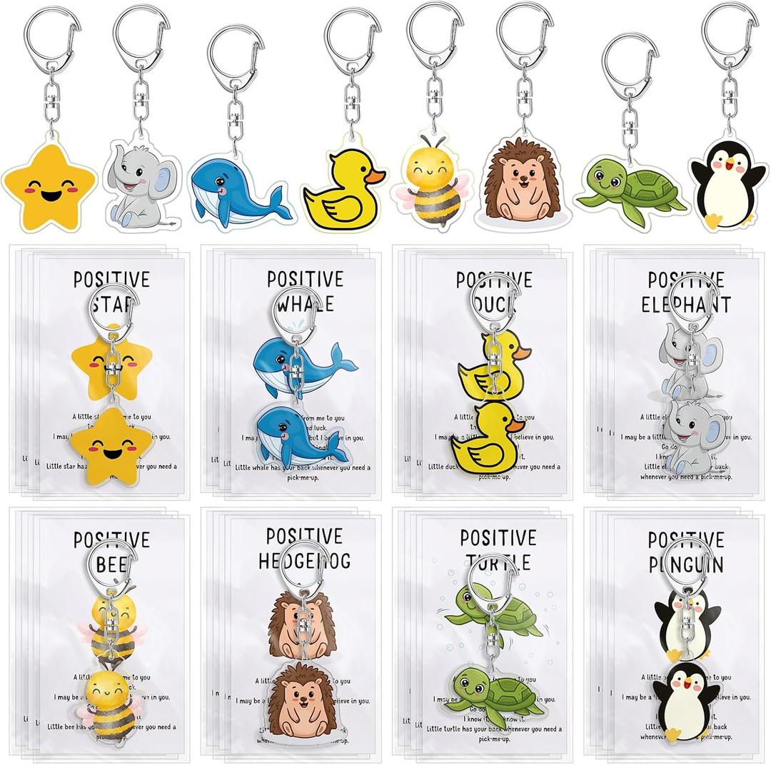 Landical End of The Year Gifts Positive Keychains Bulk Thank You Acrylic Animal Keychains Emotional Cards for Student Teacher
