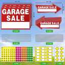 14Pcs Garage Sale Signs,17" x 13",Garage Sale Arrows Yard Sign Double Sided with Metal Stake, Sale Pricing Stickers,Directional Arrows & Fluorescent Neon Stickers, Yard Sale Supplies