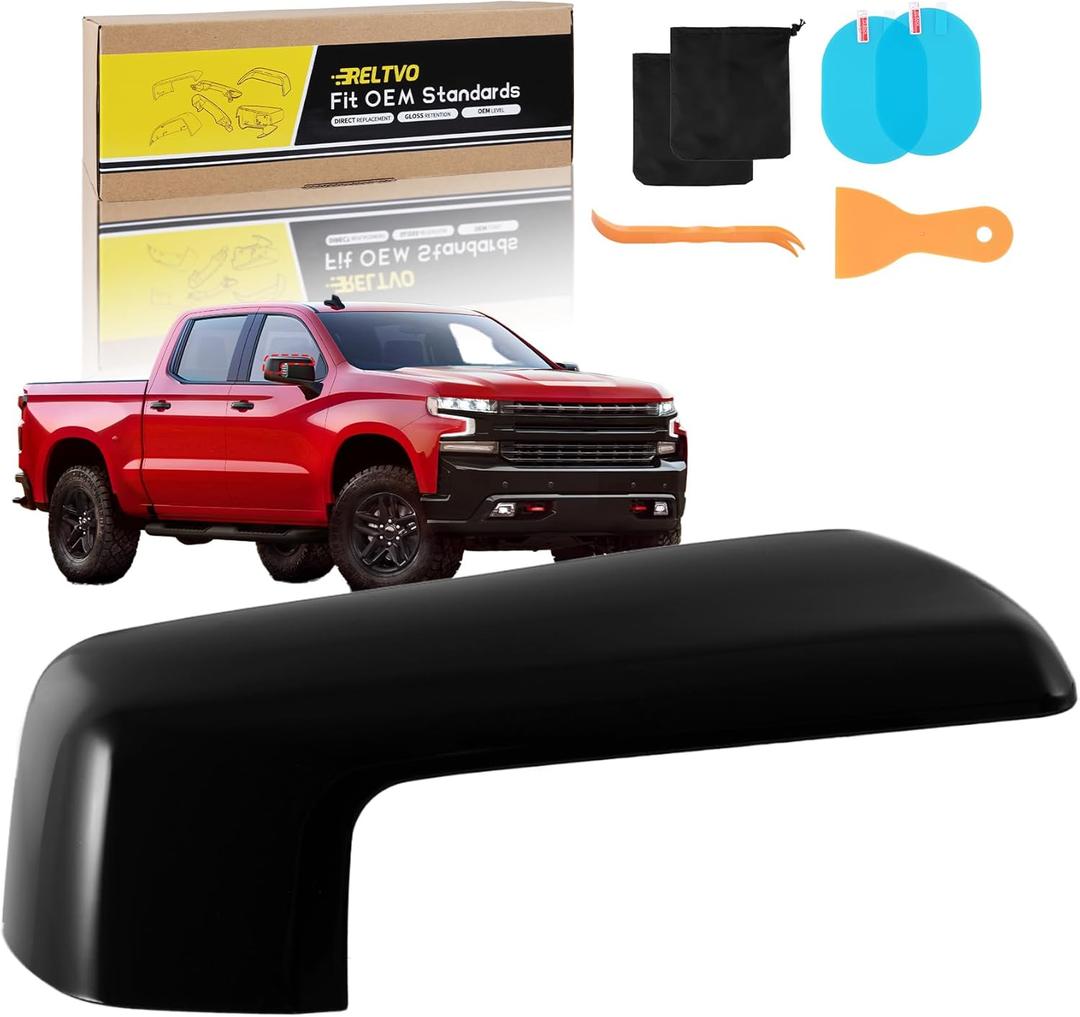 Black Passenger Side Mirror Covers for 2019 2020 2021 2022 2023 2024 2025 Chevy Silverado 1500 & GMC Sierra 1500,Precision Fit Replacement Side Caps (Black, Right)