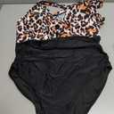 Yonique Women Plus Size One Piece Swimsuit Tummy Control Bathing Suits Lace up Plunge Swimwear Leopard and Black 16W