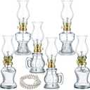 Yexiya 6 Pcs Chamber Oil Lamps Oil Lamp Vintage Glass Kerosene Lamp Bulk with Adjustable Fire Wick Rustic Clear Hurricane with 6.6 ft Extra Wick for Indoor Use Home Decor 8 Inch (Classic Style)