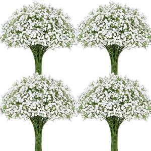 Waipfaru 25 Pcs Babys Breath Artificial Flowers Bulk, Real Touch Fake White Babies Breath Flowers, Faux Gypsophila Bouquet for Wedding Home Decor Floral Arrangement