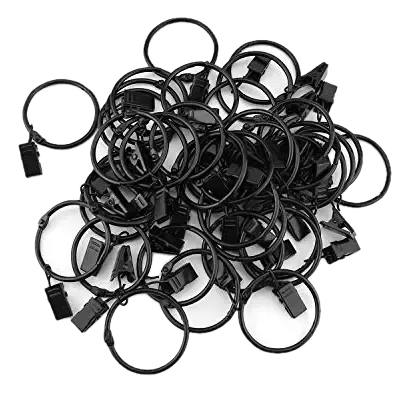 40 Pack Metal Curtain Rings with Clips, Drapery Hanging Hooks for Curtains, Shower Curtains and Window Treatments, Black