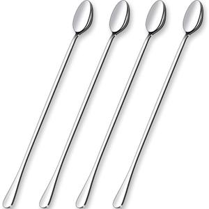 GLAMFIELDS 12-Inch Long Handle Mixing Spoons, Iced Teaspoons, Ice Cream Spoon, Stainless Steel Cocktail Stirring Spoons, Set of 4