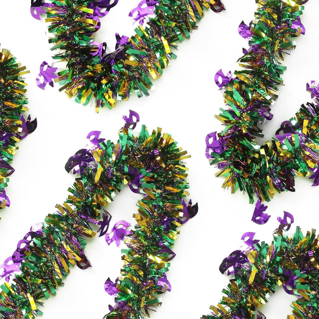 Mardi Gras Decorations 50 Feet Gold Green Purple Garland Mardi Gras Christmas Tree Tinsel Metallic Twisted Hanging Garland for Mardi Gras Oktoberfest Birthday Party Decoration