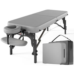 CLORIS 84" Professional Massage Table Portable Reinforced Wooden Leg 2 Folding Lightweight Spa Salon Tattoo Massage Bed Height Adjustable Hold Up to 1100LBS with Carrying Bag Grey