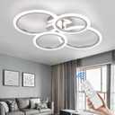 Modern LED Ceiling Light Fixture, 4 Rings Dimmable Flush Mount Ceiling Light with Remote, Acrylic Close to Ceiling Lighting Fixture for Low Ceiling Living Room Bedroom Kitchen (4 Heads) (Chrome)