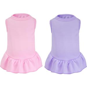 2 Pcs Dog Dresses Cat Skirt Solid Color Dog Clothes Summer Sleeveless Puppy Girl Clothes for Small Pet Dogs Cats (Pink,Light Purple, Large)