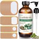 99Pcs Castor Oil Patches, Organic Cold Pressed Glass Bottle 8oz, Organic Cotton Patches Belly Button, Castor Oil Pack Wrap for Belly Button, Stomach, Self-Adhesive for Convenient Use