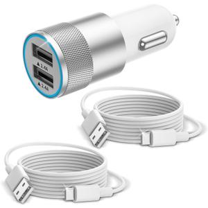 iPhone 15/16 Car Charger,2-Port 24W Dual USB-A Car Power Adapter Cigarette Lighter USB Charger with 2Pcs 3.3FT USB C Cable for iPhone 17/16/15 Pro Max, iPad, Samsung Galaxy S25, Pixel, Android,AirPods