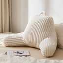 Blissful Diary Reading Pillow for Sitting in Bed, Flannel Back Pillow Bed Sitting Up for Adult & Children, Backrest Cushion for Sit Up in Couch or Floor, Dorm Essentials, Cream White