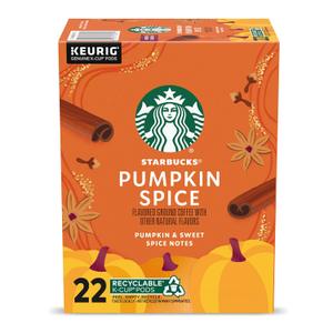 Starbucks K-Cup Coffee Pods, Pumpkin Spice Flavored for Keurig Coffee Makers, 100% Arabica, Limited Edition, 1 Box (22 Pods)
