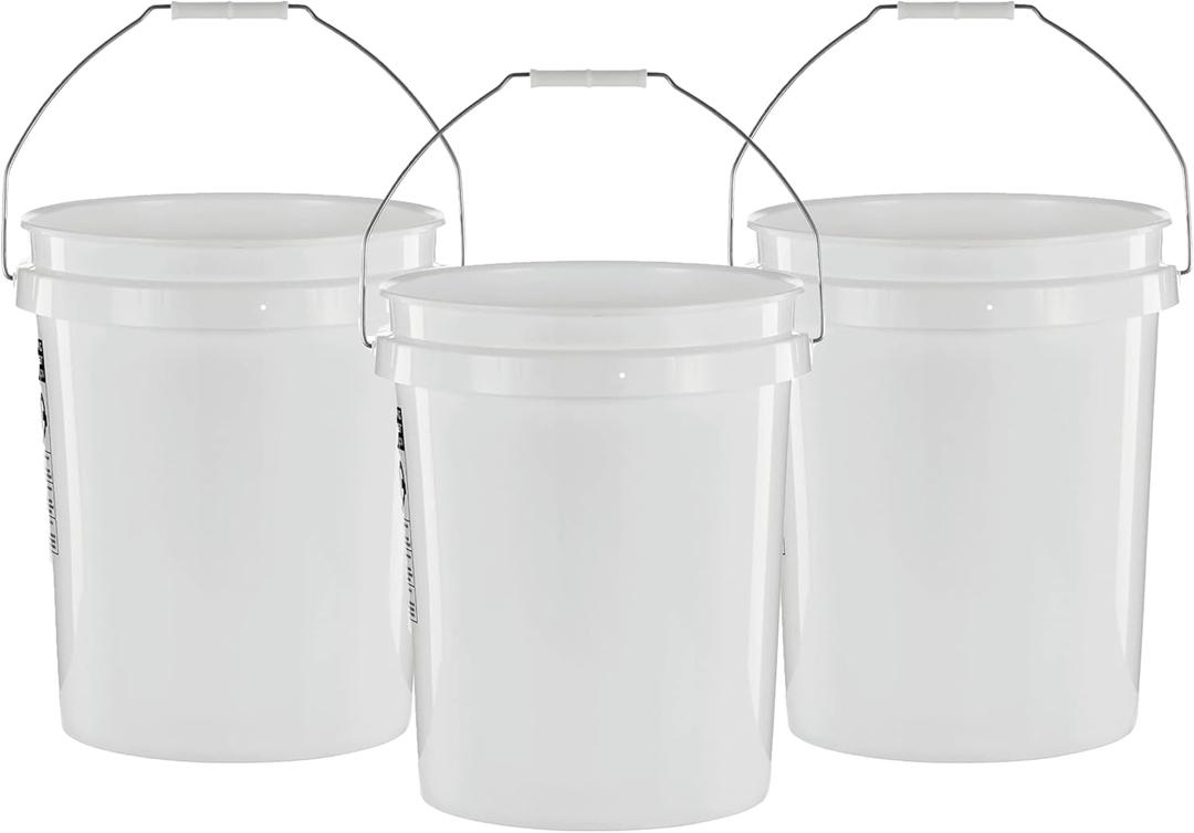 United Solutions 5 Gallon Bucket - 3 Pack, White, Heavy Duty BPA-Free Plastic Bucket, Comfortable Handle, Easy to Clean, Perfect for on The Job, Home Improvement, or Household Cleaning