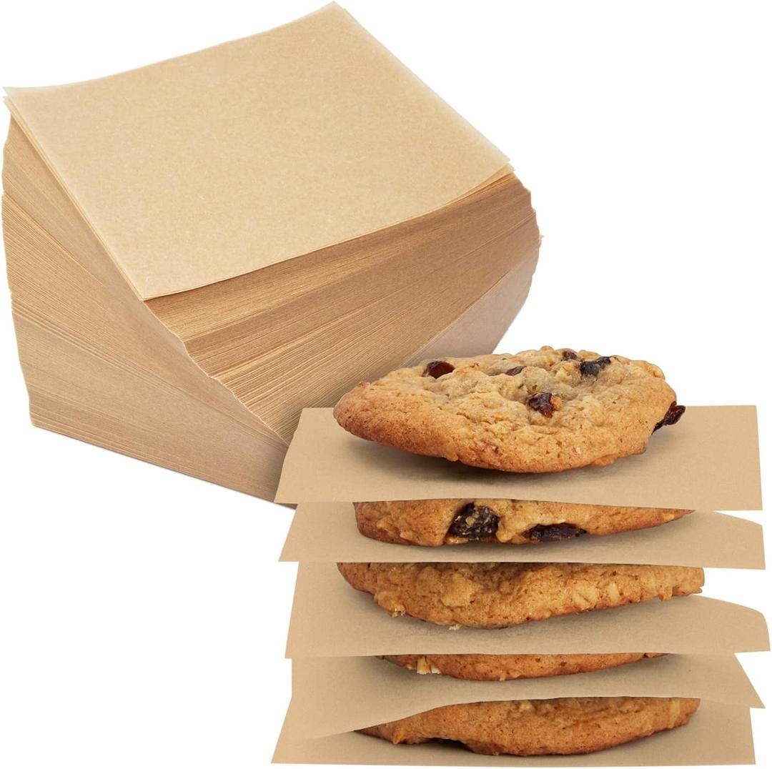 Juvale Precut Parchment Paper Sheets - 4 x 4 in, Brown, 1,000 Count - Baking Supplies, Cupcake Liners & Parchment Paper Candy Wrappers - Sheets for Hamburger Press & Cupcake Boxes