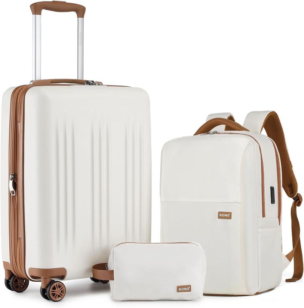 Kono Luggage Sets 3 Piece Expandable Carry On Travel Luggage 20 Inch TSA Lock Spinner Wheels Hardshell Suitcase Set(Cream White,3 Piece Set)