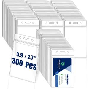300 Pack Name ID Badge Holder,Plastic Badge Holder for Lanyard, Vertical Extra Thick 3.9" x 2.7" Waterproof Name tag Holder for School/Office/Hospital/Exhibition/Party/Badge Swipe Cards or Credit Card