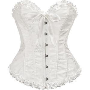 SHYMMUO White Corset Top for Women - Lace Up Floral Bustier Satin Elegant Bridal Corset for Weddings, Parties, Costumes (Large)