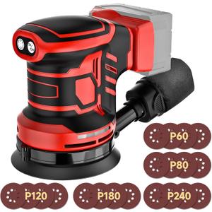 5-Inch Random Orbital Sander, Cordless Sanding Machine Compatible with Milwaukee 20V Battery(NO Battery), Brushless Electric Sander with Dust Collector (Dark Red)