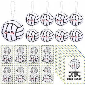 Jenaai 20 Set Smile Face Volleyball Plush Keychain with Inspirational Cards Volleyball Party Favors Gifts Bulk for Birthday Prize Team Coach Adults Coworker Sport Players Lover Senior Night Gifts