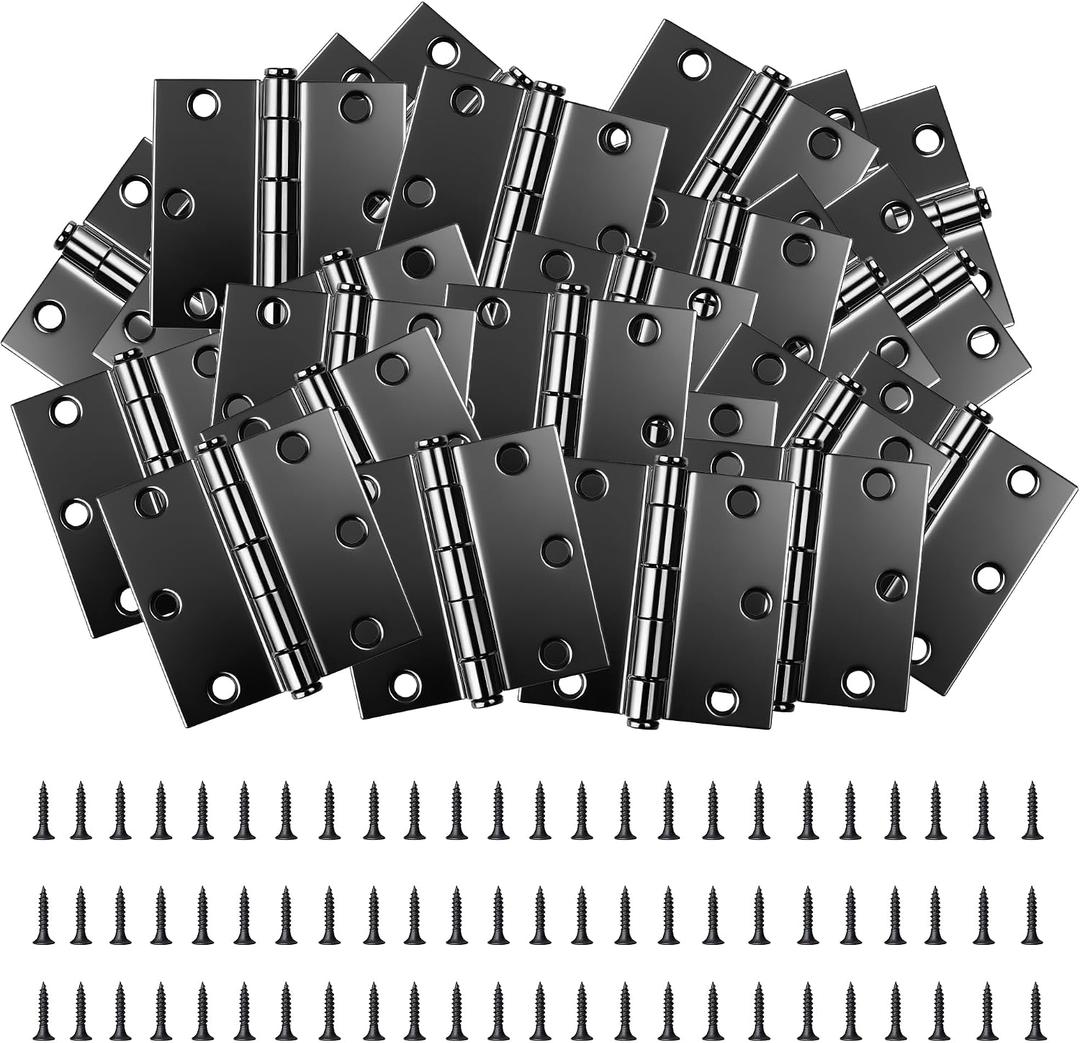 3 Inch Door Hinges, 24 Pack Black Heavy Duty Metal Square Hinge for Interior & Exterior Doors Soft Close 3" x 3" Bisagras para Puertas Rust Resistant 6 Hole Door Hardware for Hollow Core Doors
